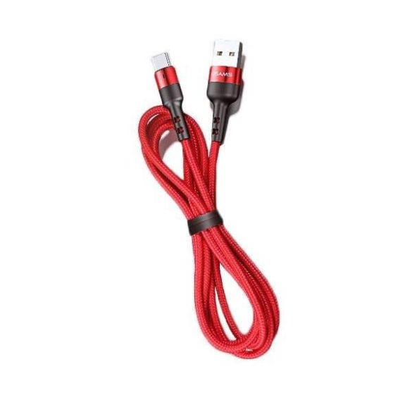 USAMS kábel fonott U26 microUSB 1m 1db készlet 2A gyorstöltés piros SJ312MC02 (US-SJ312)