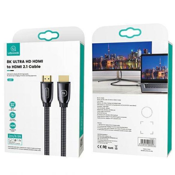 USAMS kábel HDMI - HDMI 2.1 U67 2m 8K fekete Ultra HD SJ497HD01 (US-SJ497)