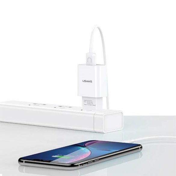 USAMS töltő 1xUSB T21 lightning fehér 2,1A gyorstöltés T21OCLN01