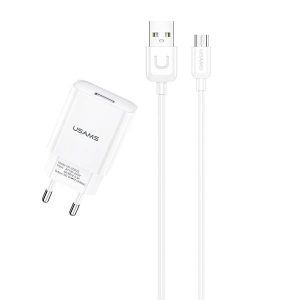 USAMS töltő 1xUSB T21 micro USB fehér 2,1A gyorstöltés T21OCMC01