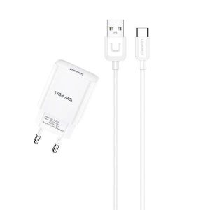 USAMS töltő 1xUSB T21 USB-C fehér 2,1A gyorstöltés T21OCTC01