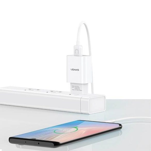 USAMS töltő 1xUSB T21 USB-C fehér 2,1A gyorstöltés T21OCTC01