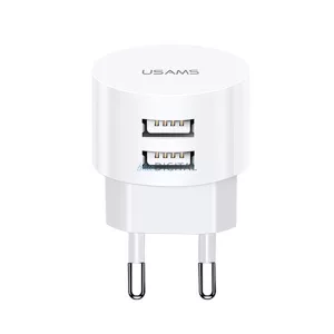 USAMS hálózati töltő 2xUSB T20 2,1 A, kerek (csak a fej), fehér, gyors töltő CC80TC01 (US-CC080)