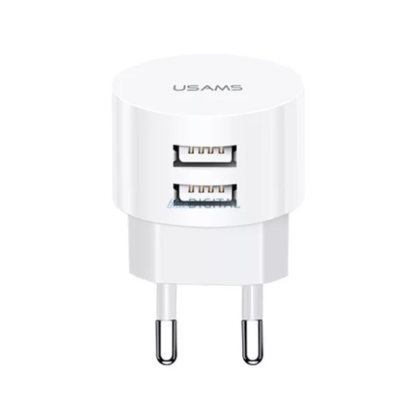 USAMS hálózati töltő 2xUSB T20 2,1 A, kerek (csak a fej), fehér, gyors töltő CC80TC01 (US-CC080)