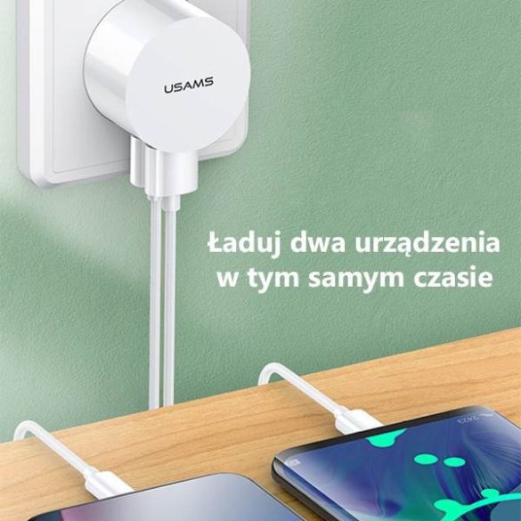 USAMS töltő 2xUSB T20 2,1A kerek (csak fej) fehér Gyorstöltés CC80TC01 (US-CC080)