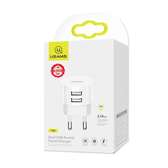 USAMS töltő 2xUSB T20 2,1A kerek (csak fej) fehér Gyorstöltés CC80TC01 (US-CC080)