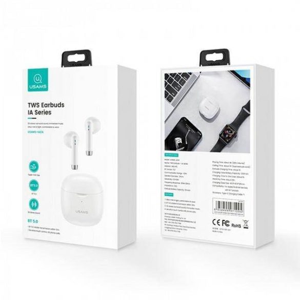 USAMS Bluetooth fülhallgató 5.0 TWS IA sorozat vezeték nélküli fehér BHUIA02 (US-IA04)