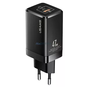 USAMS Hálózati tölts T41 USB-C+USB GaN 47 WPD+QC (csak a fej) Gyors töltő fekete CC137TC01 (US-CC1)