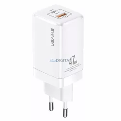   USAMS T41 hálózati töltő USB-C+USB GaN 47 WPD+QC (csak a fej) Gyors töltő fehér CC137TC02 (US-CC137)