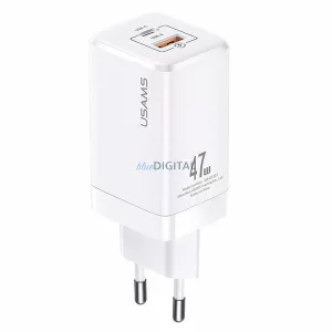 USAMS T41 hálózati töltő USB-C+USB GaN 47 WPD+QC (csak a fej) Gyors töltő fehér CC137TC02 (US-CC137)