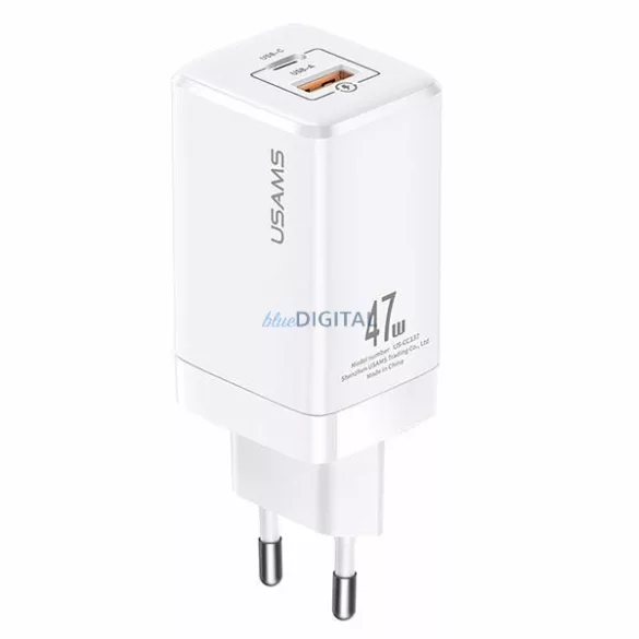 USAMS T41 hálózati töltő USB-C+USB GaN 47 WPD+QC (csak a fej) Gyors töltő fehér CC137TC02 (US-CC137)