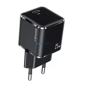 USAMS hálózati töltő 1xUSB-C T42 mini 25 W (csak a fej) Super SI 5 V–3 A PD3.0 gyorstöltés fekete CC140TC01 (US-CC140)