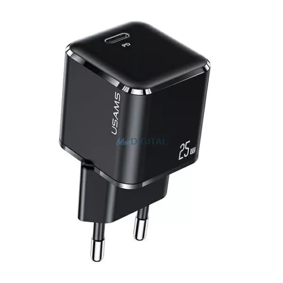 USAMS hálózati töltő 1xUSB-C T42 mini 25 W (csak a fej) Super SI 5 V–3 A PD3.0 gyorstöltés fekete CC140TC01 (US-CC140)