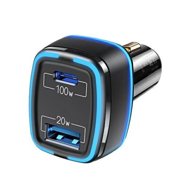 USAMS autós töltő 1xUSB+1xUSB-C C24 120W (csak fej) Gyorstöltés fekete CC142TC01 (US-CC142)