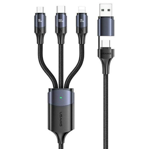USAMS kábel U71 3 az 1-ben 1.2m 6A gyorstöltés fekete (USB/USB-C - lightning/microUSB/USB-C) SJ511USB01 (US-SJ511)