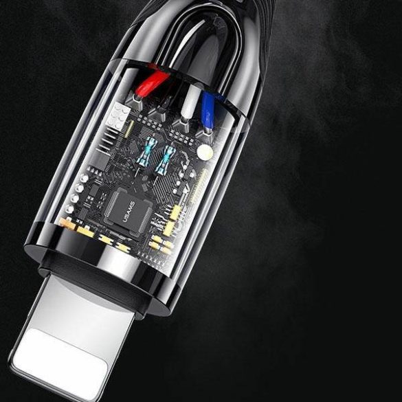 USAMS kábel fonott USB-C - Lightning Smart Power-off 20W PD kábel 1.2m fekete SJ518USB01 (US-SJ518)