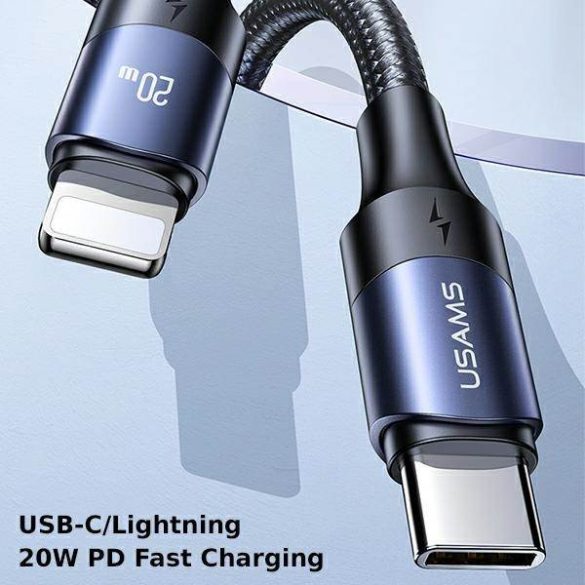 USAMS kábel U71 USB-C - Lightning 2m 20W PD gyorstöltés fekete SJ522USB01 (US-SJ522)