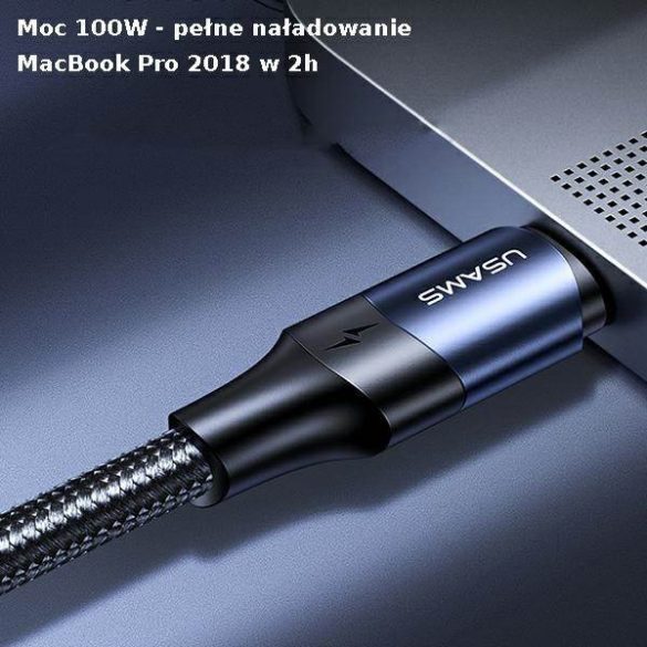 USAMS kábel U71 USB-C - USB-C 1,2m 100W PD gyorstöltés fekete SJ524USB01 (US-SJ524)