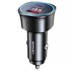  USAMS autós töltő 1xUSB+1xUSB-C C26 95W (csak fej) Gyorstöltés fekete CC146TC01 (US-CC146)