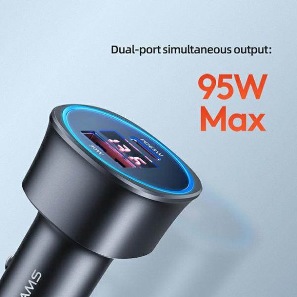 USAMS autós töltő 1xUSB+1xUSB-C C26 95W (csak fej) Gyorstöltés fekete CC146TC01 (US-CC146)