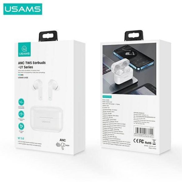 USAMS Bluetooth fülhallgató 5.0 TWS LY sorozat ANC vezeték nélküli fehér BHULY06