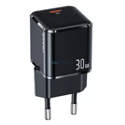   USAMS hálózati töltő 1xUSB-C T45 mini 30 W (csak a fej) PD3.0 gyors töltő fekete CC148TC01 (US-CC148)