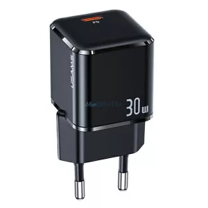 USAMS hálózati töltő 1xUSB-C T45 mini 30 W (csak a fej) PD3.0 gyors töltő fekete CC148TC01 (US-CC148)