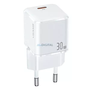 USAMS hálózati töltő 1xUSB-C T45 mini 30 W (csak a fej) PD3.0 gyors töltő fehér CC148TC02 (US-CC148)