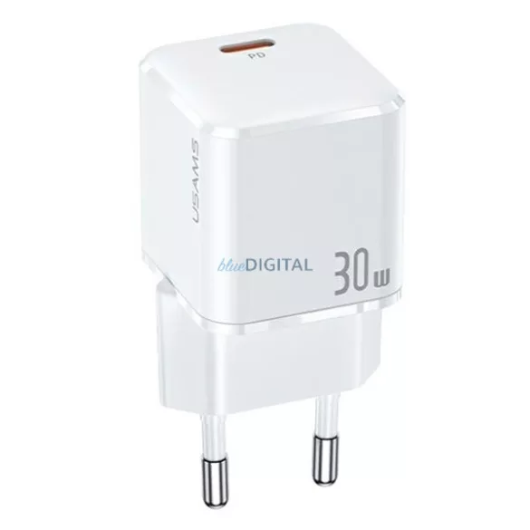 USAMS hálózati töltő 1xUSB-C T45 mini 30 W (csak a fej) PD3.0 gyors töltő fehér CC148TC02 (US-CC148)