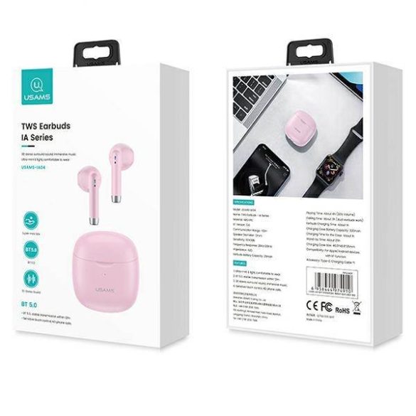 USAMS Bluetooth fülhallgató 5.0 TWS IA sorozat vezeték nélküli rózsaszín BHUIA04 (US-IA04)