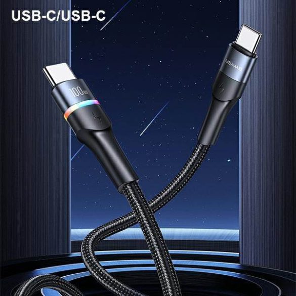 USAMS kábel fonott U76 USB-C - USB-C 100W PD gyorstöltés 1.2m fekete SJ537USB01(US-SJ537)