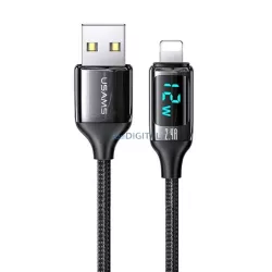   USAMS kábel fonott U78 lightning 1.2m LED 2.4A gyorstöltés fekete SJ543USB01 (US-SJ543)