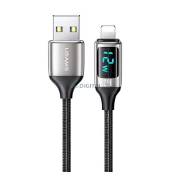   USAMS kábel fonott U78 lightning 1.2m LED 2.4A gyorstöltés ezüst fekete SJ543USB02 (US-SJ543)