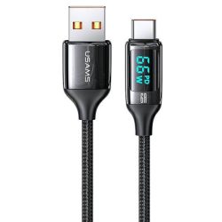   USAMS kábel fonott U78 USB-C 1.2m LED 6A gyorstöltés fekete SJ544USB01 (US-SJ544)