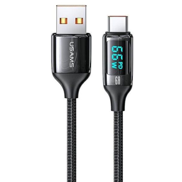 USAMS kábel fonott U78 USB-C 1.2m LED 6A gyorstöltés fekete SJ544USB01 (US-SJ544)