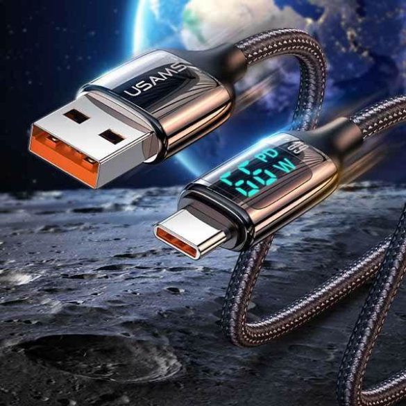 USAMS kábel fonott U78 USB-C 1.2m LED 6A gyorstöltés fekete SJ544USB01 (US-SJ544)