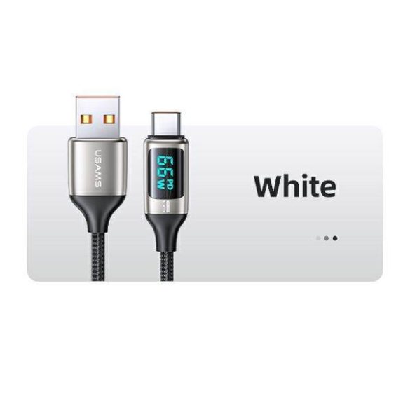 USAMS kábel fonott U78 USB-C 1.2m LED 6A gyorstöltés fehér SJ544USB02 (US-SJ544)