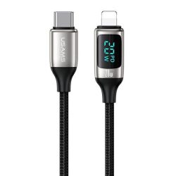   USAMS kábel fonott U78 USB-C - Lightning LED 1.2m 20W PD gyorstöltés fehér SJ545USB02 (US-SJ545)