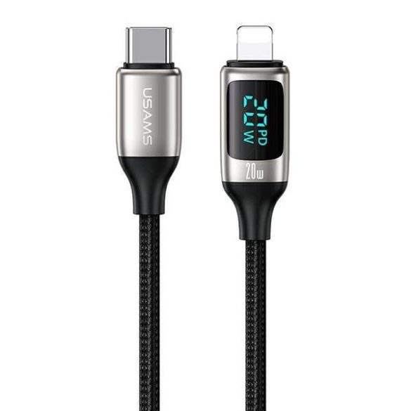 USAMS kábel fonott U78 USB-C - Lightning LED 1.2m 20W PD gyorstöltés fehér SJ545USB02 (US-SJ545)