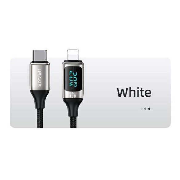 USAMS kábel fonott U78 USB-C - Lightning LED 1.2m 20W PD gyorstöltés fehér SJ545USB02 (US-SJ545)