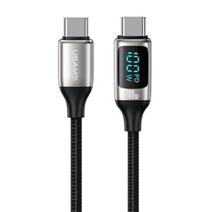 USAMS kábel fonott U78 USB-C - USB-C LED 1.2m 100W gyorstöltés fehér SJ546USB02 (US-SJ546)