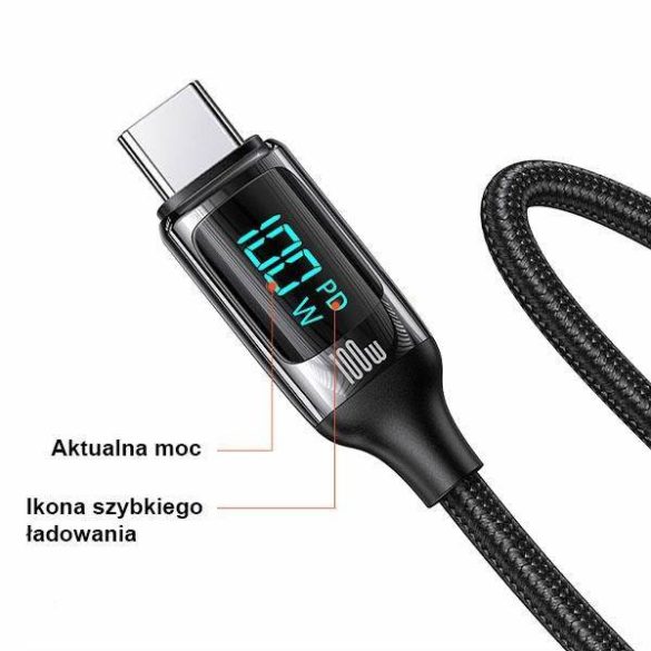 USAMS kábel fonott U78 USB-C - USB-C LED 1.2m 100W gyorstöltés fehér SJ546USB02 (US-SJ546)