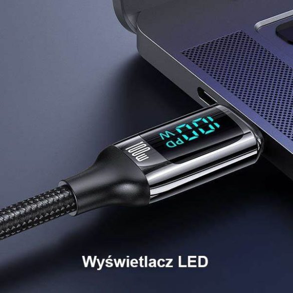 USAMS kábel fonott U78 USB-C - USB-C LED 1.2m 100W gyorstöltés fehér SJ546USB02 (US-SJ546)