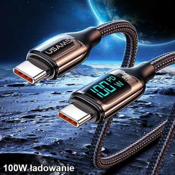 USAMS kábel fonott U78 USB-C - USB-C LED 1.2m 100W gyorstöltés fehér SJ546USB02 (US-SJ546)
