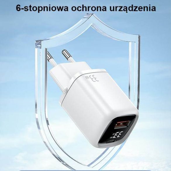 USAMS töltő 1xUSB-C+1xUSB T46 33W (csak fej) PD3.0 +QC3.0 gyorstöltés fekete CC152TC01 (US-CC152)