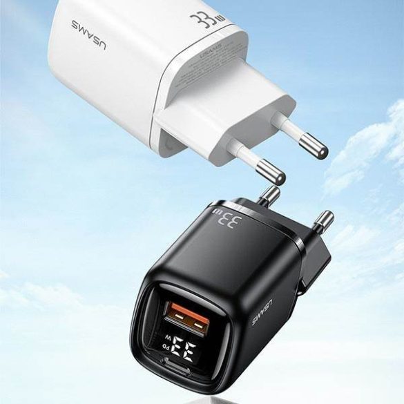 USAMS töltő 1xUSB-C+1xUSB T46 33W (csak fej) PD3.0 +QC3.0 gyorstöltés fekete CC152TC01 (US-CC152)