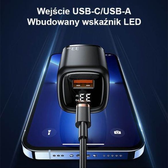 USAMS töltő 1xUSB-C+1xUSB T46 33W (csak fej) PD3.0 +QC3.0 gyorstöltés fekete CC152TC01 (US-CC152)