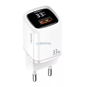 USAMS hálózati töltő 1xUSB-C + 1xUSB T46 33 W (csak a fej) PD 3.0 + QC 3.0 gyorstöltés fehér CC152TC02 (US-CC152)