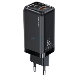   USAMS Hálózati Power Delivery 1xUSB-C+1xUSB T47 65 W (csak a fejrész) PD gyors töltő Super Si fekete/black CC153TC01  (US-CC153)