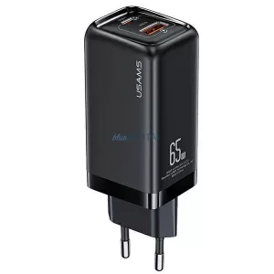 USAMS Hálózati Power Delivery 1xUSB-C+1xUSB T47 65 W (csak a fejrész) PD gyors töltő Super Si fekete/black CC153TC01  (US-CC153)